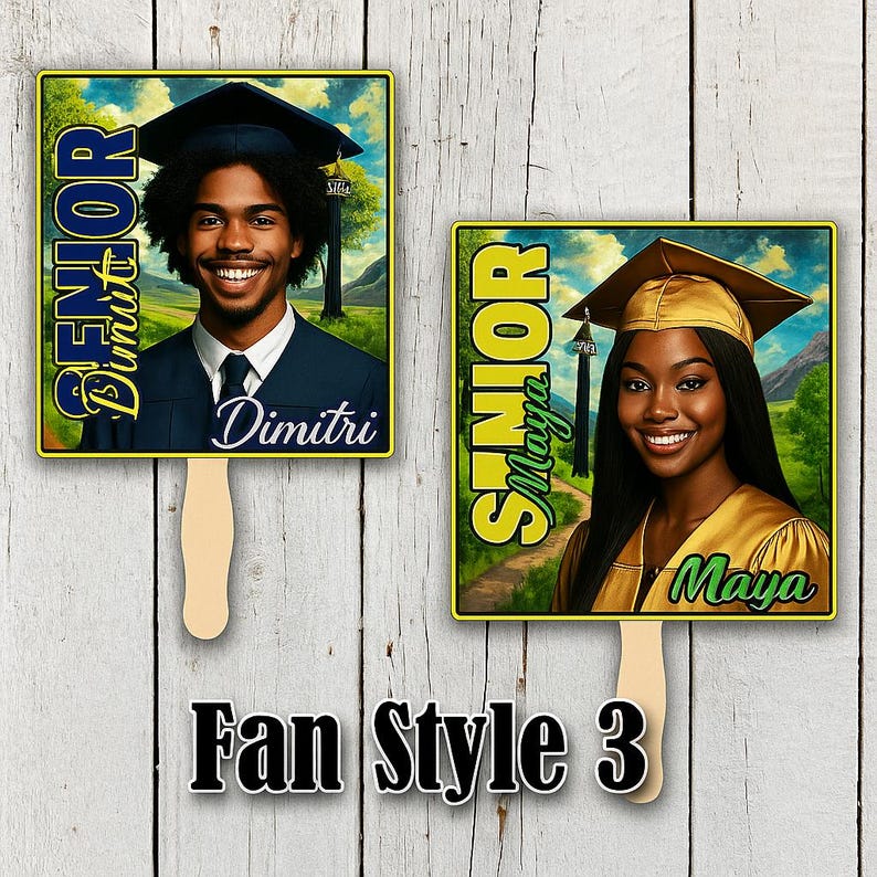 Personalized Graduation Face Fans Class of 2025 | Custom Head Cutouts with Wooden Handles | Grad Party Big Head Props Face on a Stick Fans