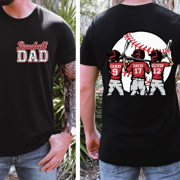 Custom Baseball Kids Dad Shirt, Personalized Baseball Name Shirt, Baseball Jersey Number Tee, Gameday Sport Dad Shirt, Baseball Gift for Dad