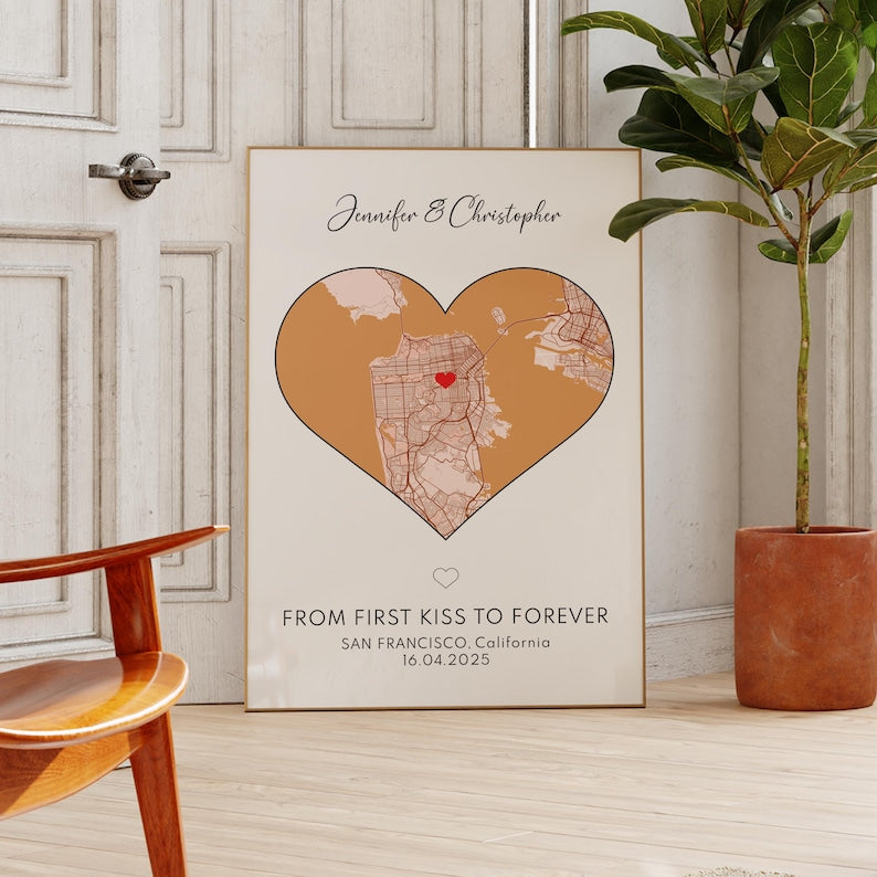 Engagement Print, Engagement Gift, Gift For Engaged Couple, Personalised Engagement Gift, Engagement Map Print Gift, Personalised Map Print