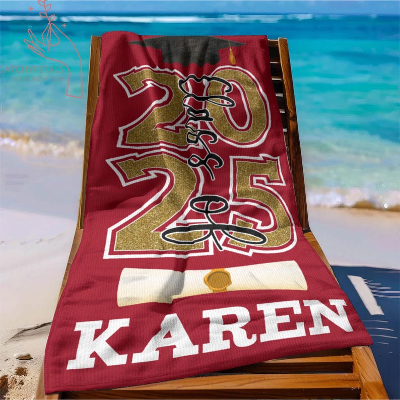 Graduation Gifts, Class Of 2025 Beach Towel Gifts, Custom Grad Beach Towel, Graduation Party Towel For Her, Graduation Trip, Senior Vacation