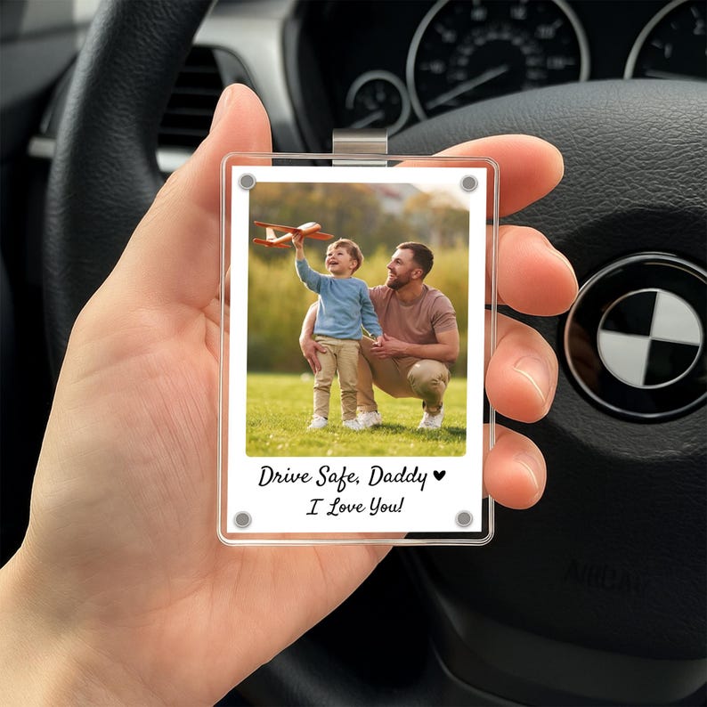 Personalized Dad Car Visor Clip PHOTO INCLUDED, Father's Day Gift for Dad Grandpa, Drive Safe Sun Visor, New Dad Gift, Dad Picture Frame