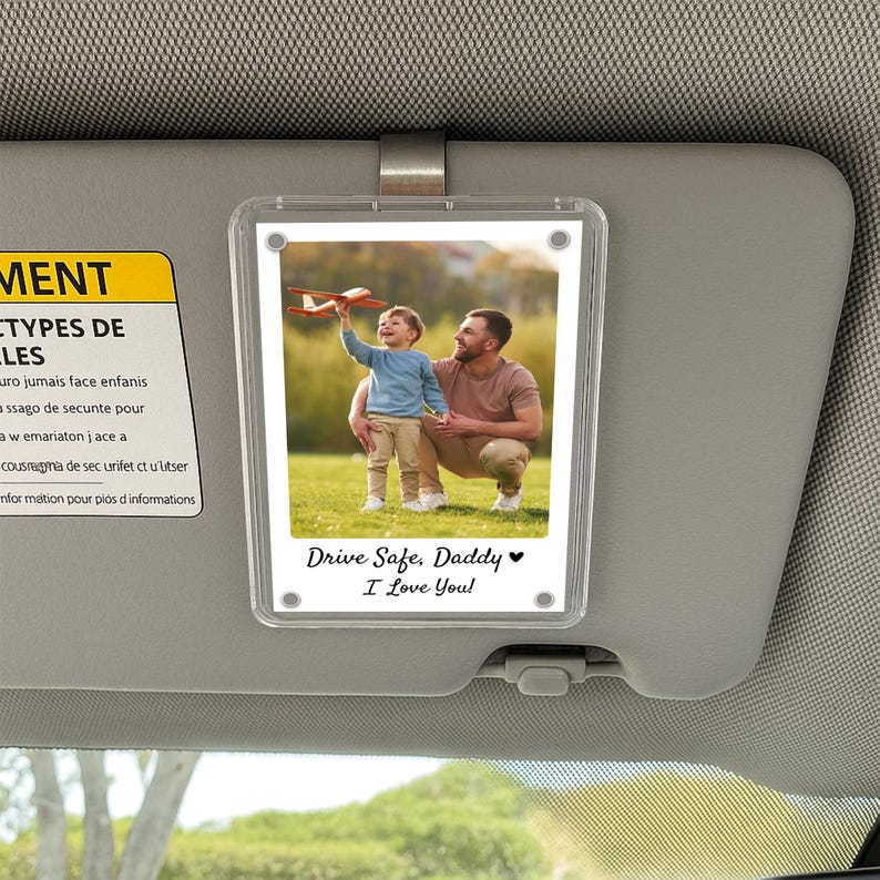 Personalized Dad Car Visor Clip PHOTO INCLUDED, Father's Day Gift for Dad Grandpa, Drive Safe Sun Visor, New Dad Gift, Dad Picture Frame