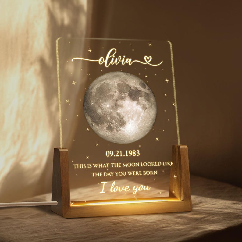 Personalized Moon Phase By Date Night Light, Custom Moons Phase Frame,Mother s Day Gifts,Fathers Day Gift,Custom Lunar By Date Birthday Gift