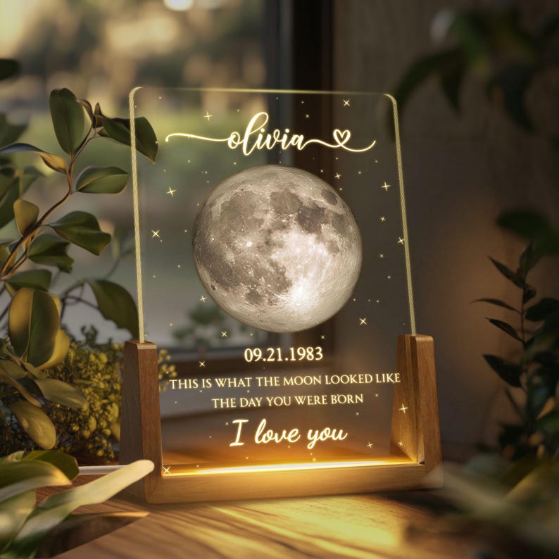 Personalized Moon Phase By Date Night Light, Custom Moons Phase Frame,Mother s Day Gifts,Fathers Day Gift,Custom Lunar By Date Birthday Gift