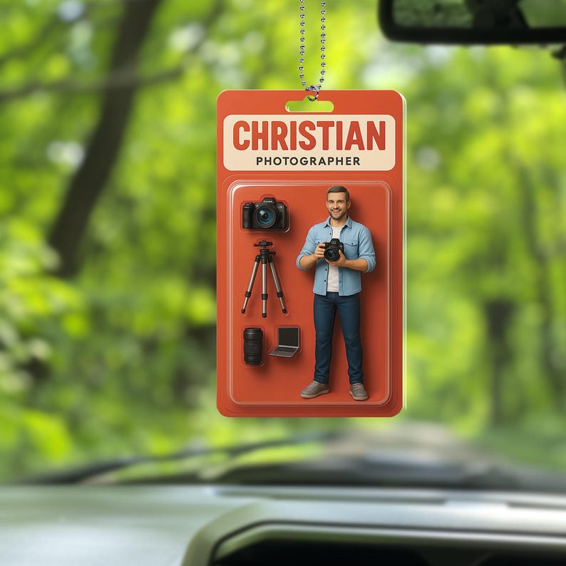 Personalized Photographer Keychain, Turn Your Photo Into An Action Figure, Custom Toy Box Figure, Unique Funny Collector Car Ornament Gift