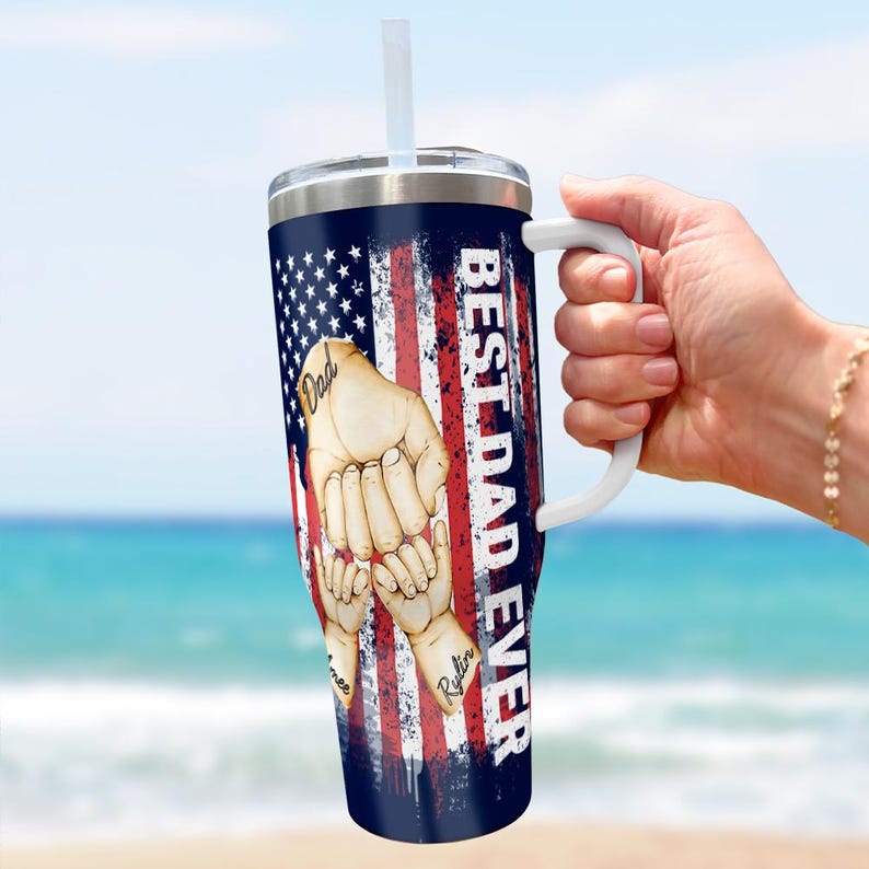 Personalized Best Dad Ever Tumbler 40 Oz Tumbler, Custom Name Kids Tumbler, Dad Gift from Kid, Funny Dad Gift, Tumbler Gift For Father's Day