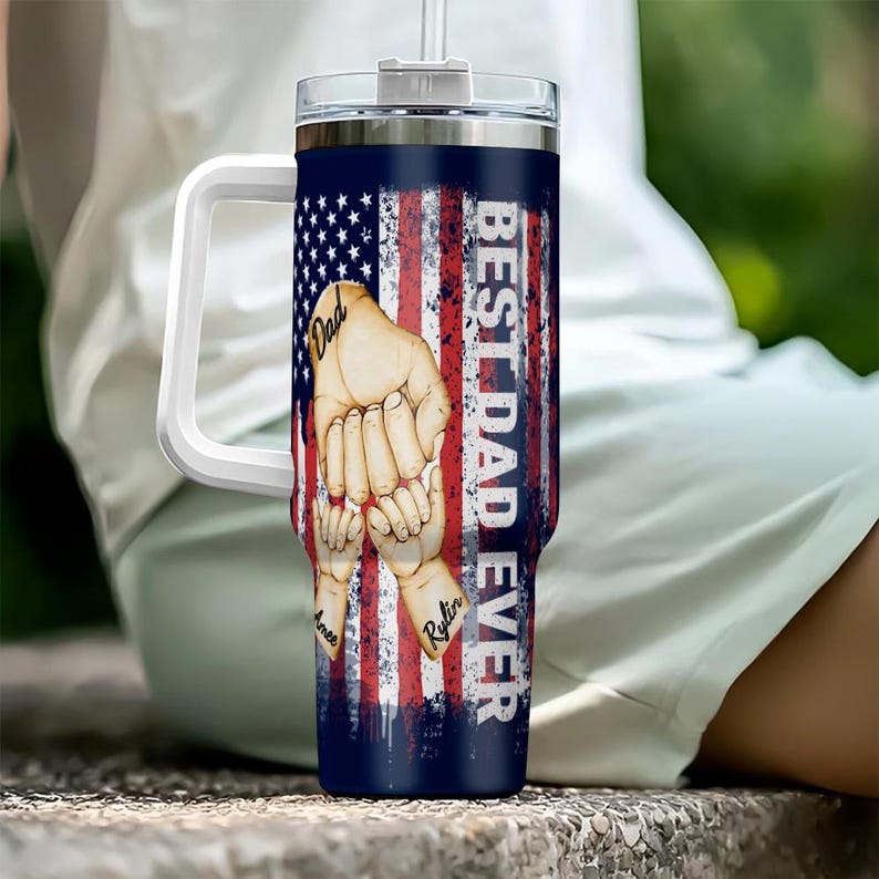 Personalized Best Dad Ever Tumbler 40 Oz Tumbler, Custom Name Kids Tumbler, Dad Gift from Kid, Funny Dad Gift, Tumbler Gift For Father's Day