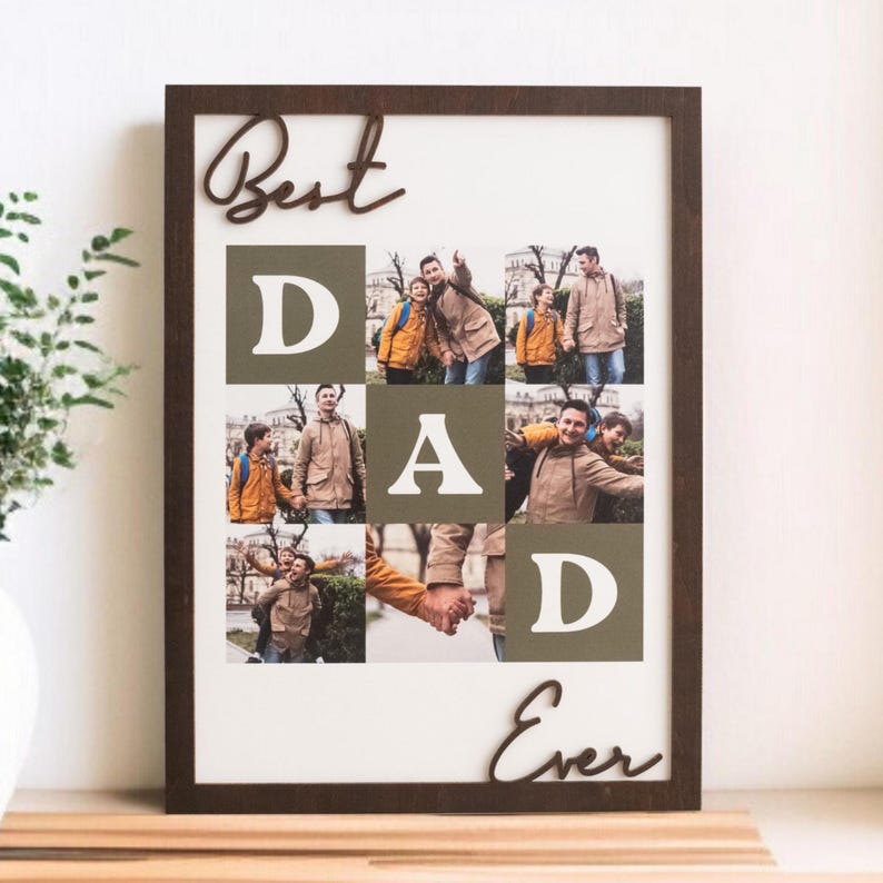 Best Dad Ever Custom Photo Frame, Personalized Wooden Father's Day Gift from Kids
