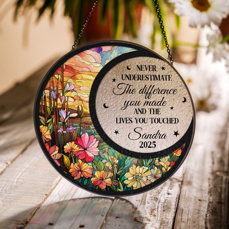 Retirement Gift, Personalized Retirement Stained Glass Suncatcher, Retirement Keepsake,Floral Retirement,Retirement Decor,Retirement Present