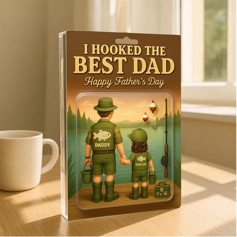 Fishing Dad Acrylic Plaque, Father s Day Gift for Him, Custom Keepsake for Dad or Husband Who Loves Fishing, Unique Gift from Kids