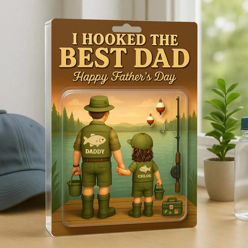 Fishing Dad Acrylic Plaque, Father s Day Gift for Him, Custom Keepsake for Dad or Husband Who Loves Fishing, Unique Gift from Kids
