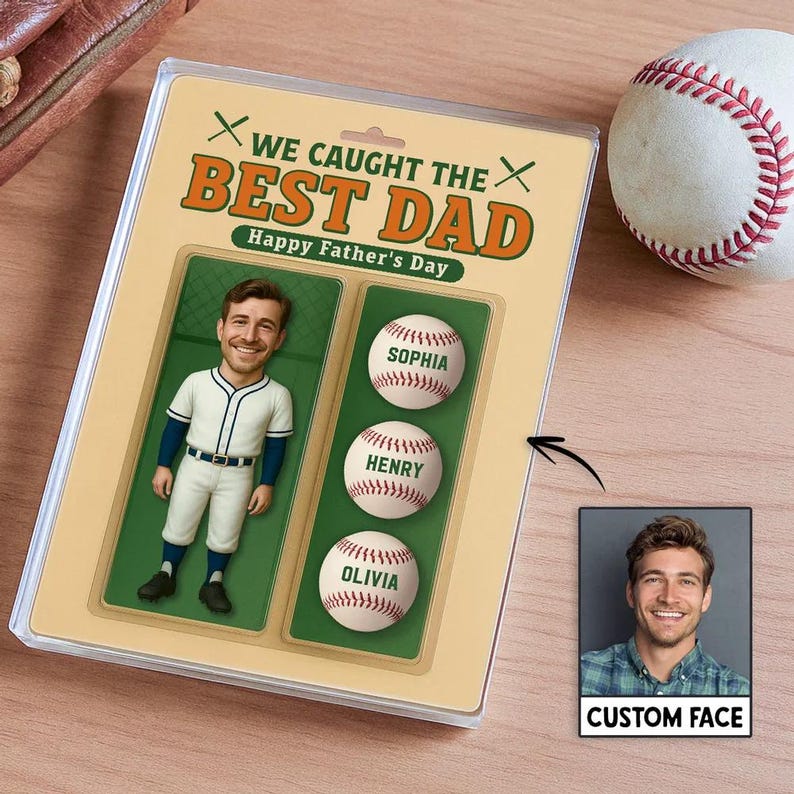 Personalized Baseball Dad Gift, We Caught The Best Dad 3D Acrylic Block, Custom Sports Figurine Plaque for Father's Day, Gift for Him