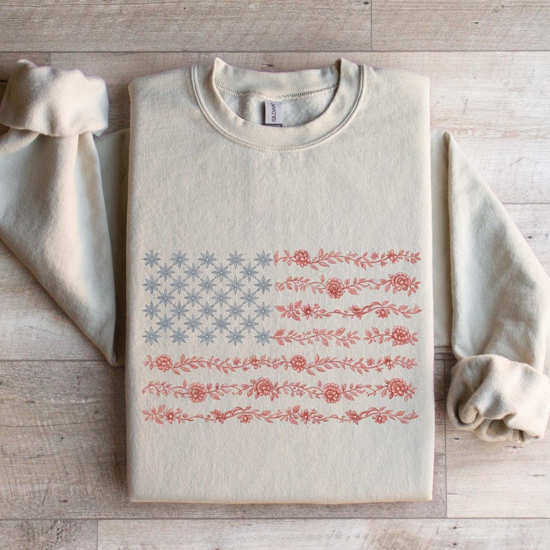 Chinoiserie American Flag Sweatshirt, 4th of July Shirt, Toile De Jouy American Flag T-Shirt, Patriotic Floral Shirt, Girly Fourth July Shirt