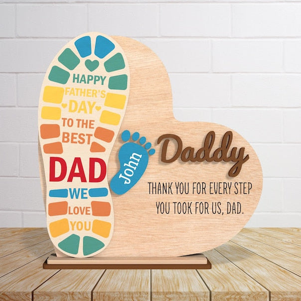Personalized Father Footprint Heart Wooden Frame, Gift for Dad, Fathers Day, fathers Day Gifts