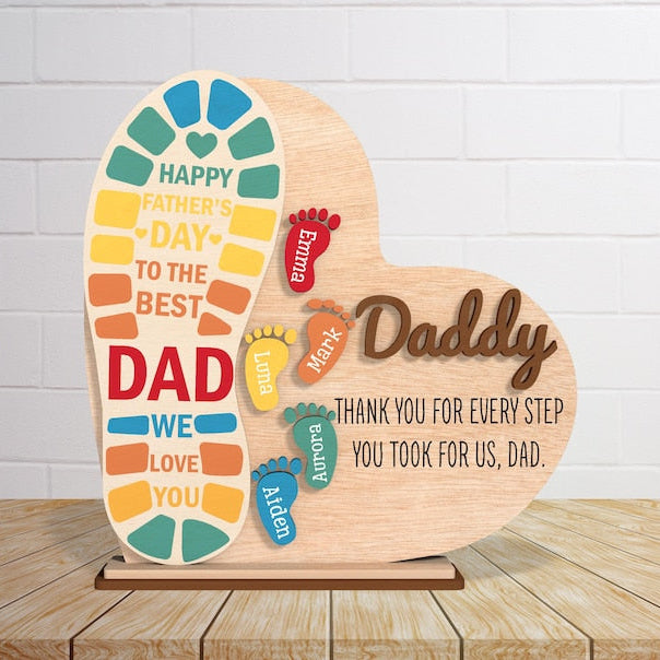 Personalized Father Footprint Heart Wooden Frame, Gift for Dad, Fathers Day, fathers Day Gifts