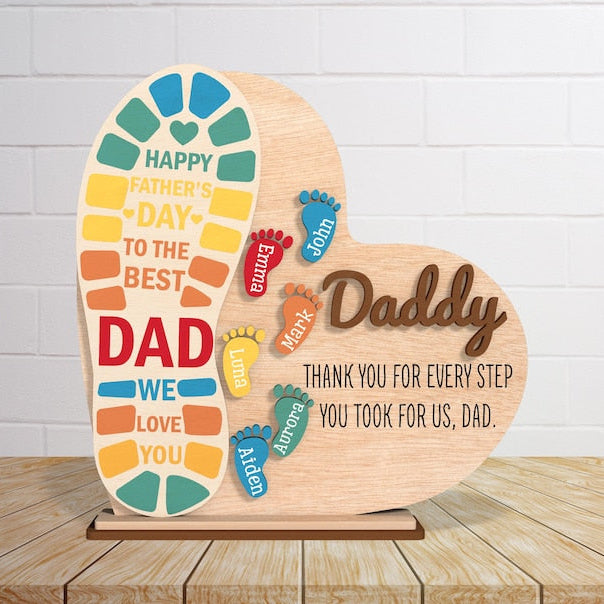 Personalized Father Footprint Heart Wooden Frame, Gift for Dad, Fathers Day, fathers Day Gifts