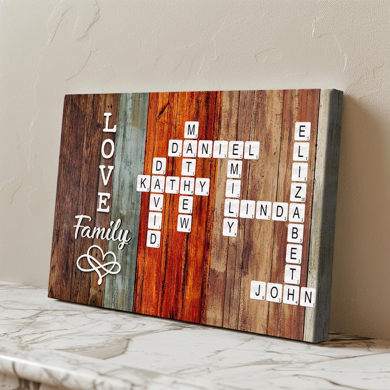 Custom Crossword Puzzle Family Name Canvas Wall Art, Personalized Family Canvas, Unique Family Home Decor, Gift for Parents, Anniversary