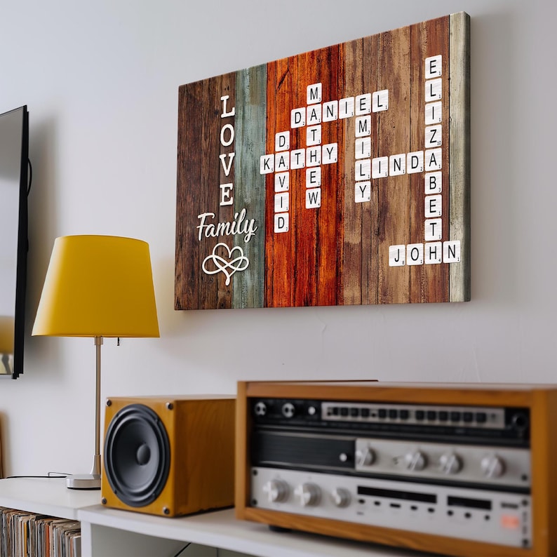 Custom Crossword Puzzle Family Name Canvas Wall Art, Personalized Family Canvas, Unique Family Home Decor, Gift for Parents, Anniversary