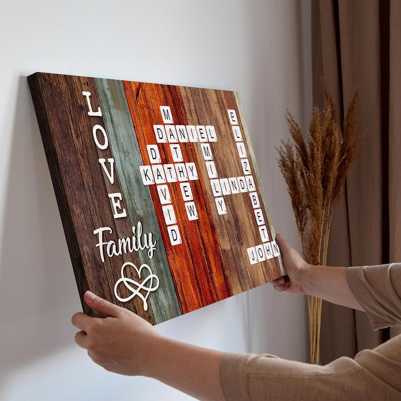Custom Crossword Puzzle Family Name Canvas Wall Art, Personalized Family Canvas, Unique Family Home Decor, Gift for Parents, Anniversary