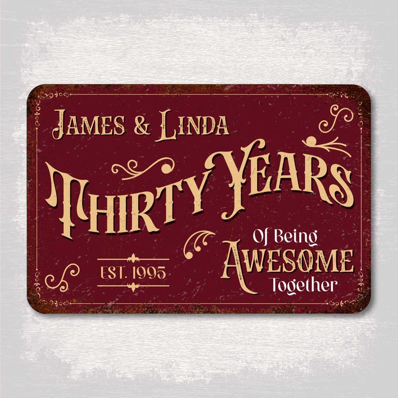 Anniversary Metal Sign, Personalized 30th Wedding Gift for Couples, Custom Wall Decor with Names & EST Date Unique Aluminum Art Wedding Gift