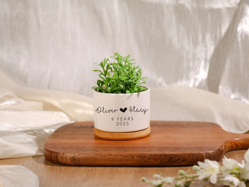 9th Anniversary Gift | Gift for Wife Live Plant Gift | Custom Succulent Planter Gift for Him | Personalized Anniversary Gift | Couple Pots