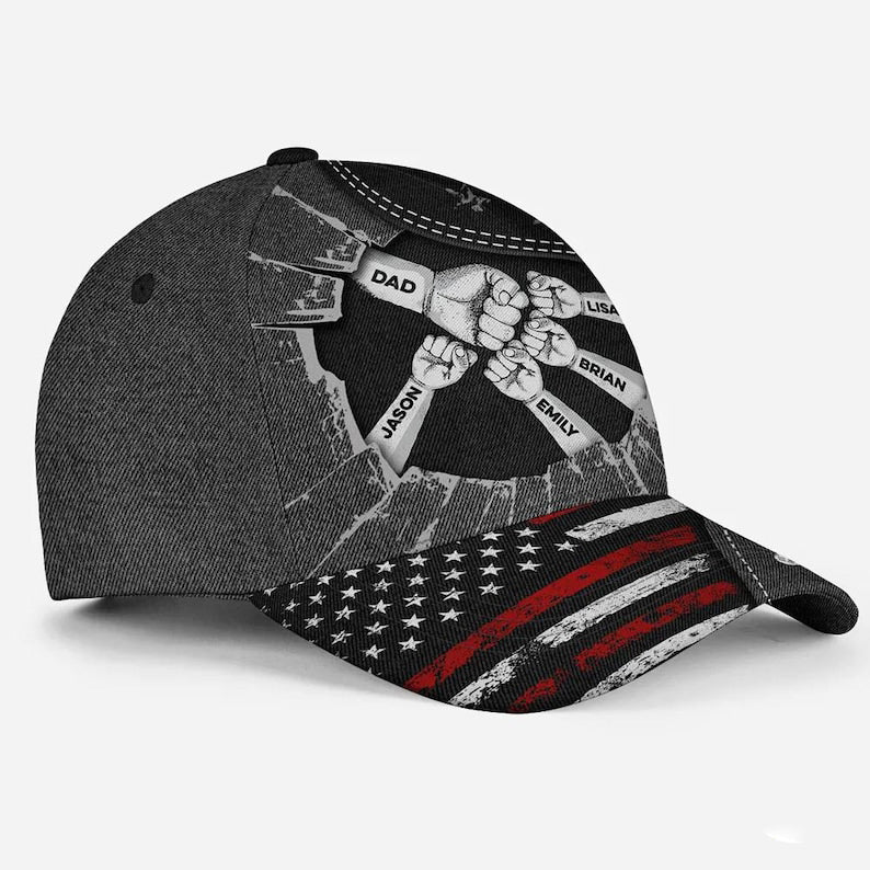 Personalized Daddy Classic Cap, Fist Bump Black Hat, Casual Wear, Gift for Dad