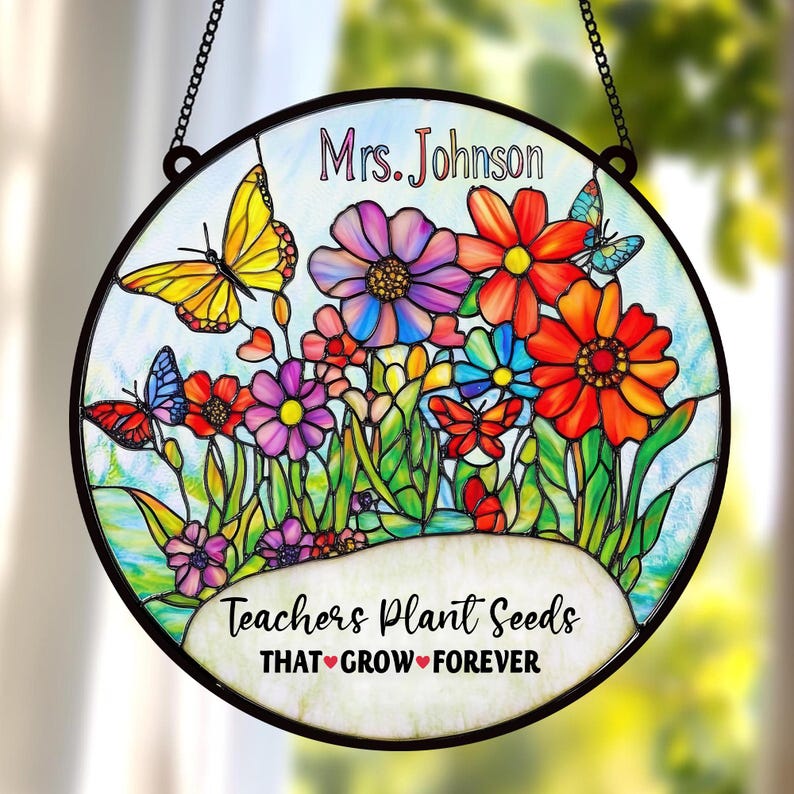 Custom Teacher Stained Glass Suncatcher, Teacher AppreciationGift From Student, Back To School Gift, Teacher Gift, Windown Hanging Classroom