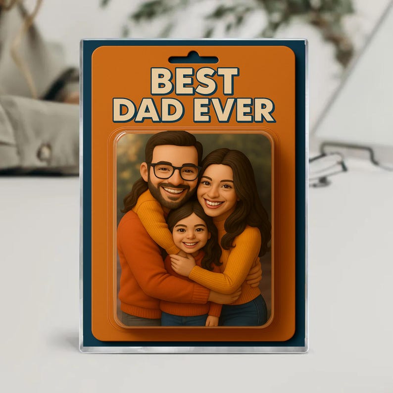 Custom Photo Dad And Kids Action Figure Acrylic Block, Personalized Father's Day Gift For Dad, Best Dad Ever Block Plaque, Gift For Husband