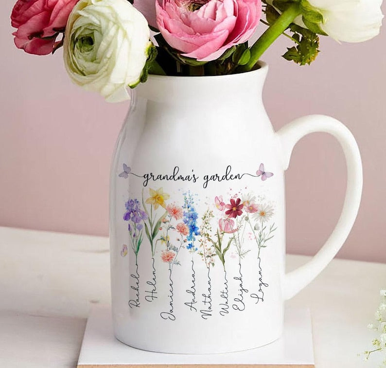 Custom Birth Month Flowers Vases, Grandma's Mom's Garden Flower Vase, Custom Mom Vases, Mother's Day Gifts, Grandma's Gift, Gifts for Mom