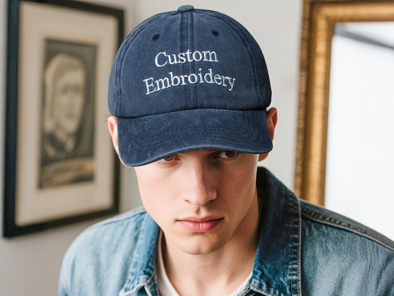 Personalized Text Hat, Custom Logo Embroidered Hat, Retro Baseball Hat, Vintage Style Trucker Hat, Fathers Day Gift, Unisex Baseball Hat.