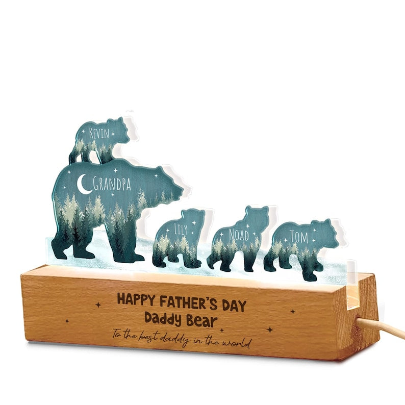 Custom Papa Bear And Cubs Night Light, Custom Dad Gift, Gift For Dad, Dad Birthday Gift, Gift From Kids, Father's Day Gift, Gift For Him