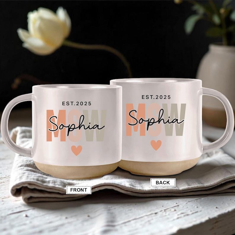 Personalized MSW Graduation Gift, Social Worker Pottery Mug, New MSW, Grad Gift, Master Social Worker, Custom MSW Graduate idea