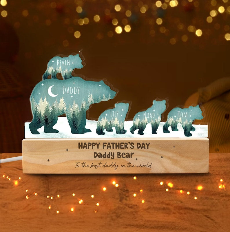 Custom Papa Bear And Cubs Night Light, Custom Dad Gift, Gift For Dad, Dad Birthday Gift, Gift From Kids, Father's Day Gift, Gift For Him