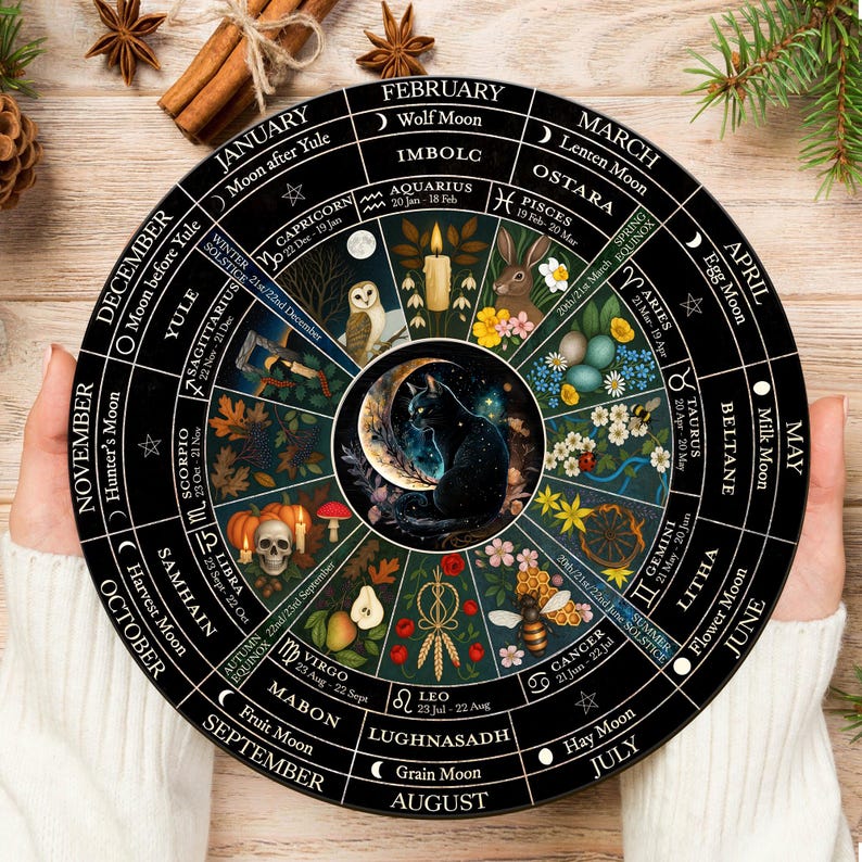 Wheel Of The Year, Pagan Calendar, Witchcraft, Wicca, Samhain, Yule, Moon Phases, Witchy, Witch, Grimoire, Wiccan
