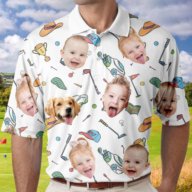 Best Dad By Par Shirt, Custom Faces Shirt for Golfer, Short Sleeve Golf Shirt Gift for Husband, Father, Personalized Shirt with Face for Men