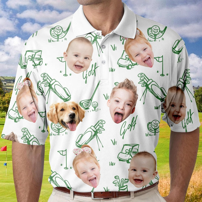 Best Dad By Par Shirt, Custom Faces Shirt for Golfer, Short Sleeve Golf Shirt Gift for Husband, Father, Personalized Shirt with Face for Men