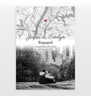 Engagement Photo and Map print | Custom Engaged Photo and Map Print | Personalised Engagement Gift