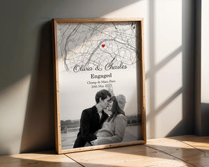 Engagement Photo and Map print | Custom Engaged Photo and Map Print | Personalised Engagement Gift