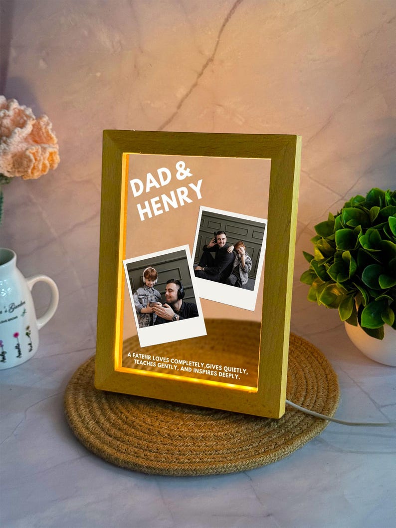 Custom Dad Photos Light Frame, Personalized Acrylic Lamp with Name, Father s Day Gifts from Kids, Birthday Gifts for Him, Best Dad Gifts