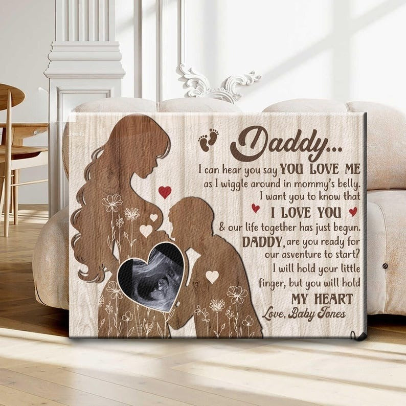 Personalized Gift Dear Daddy from the Bump Custom Canvas Custom Ultrasound Photo Gift for Dad-to-Be, Father's Day or Baby Shower Gift