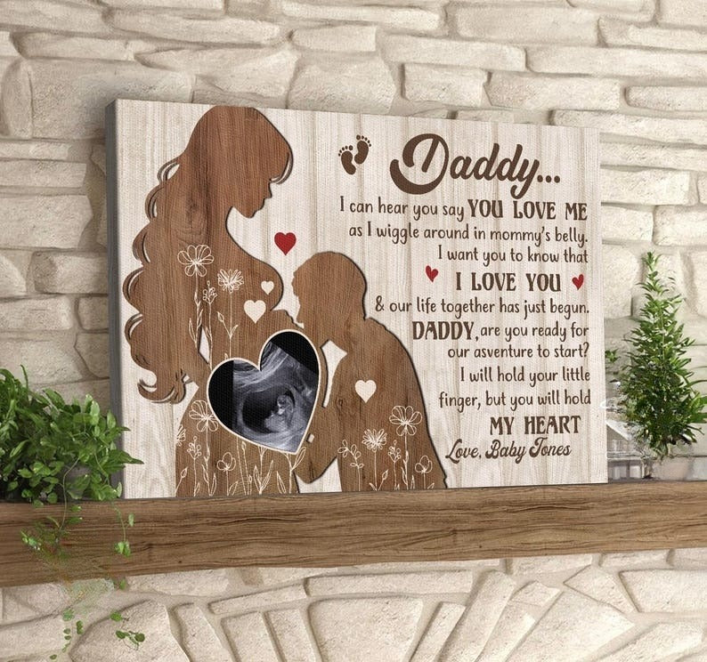 Personalized Gift Dear Daddy from the Bump Custom Canvas Custom Ultrasound Photo Gift for Dad-to-Be, Father's Day or Baby Shower Gift