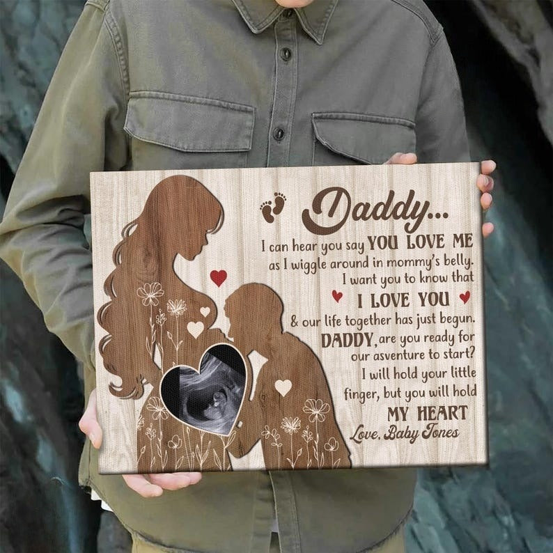 Personalized Gift Dear Daddy from the Bump Custom Canvas Custom Ultrasound Photo Gift for Dad-to-Be, Father's Day or Baby Shower Gift