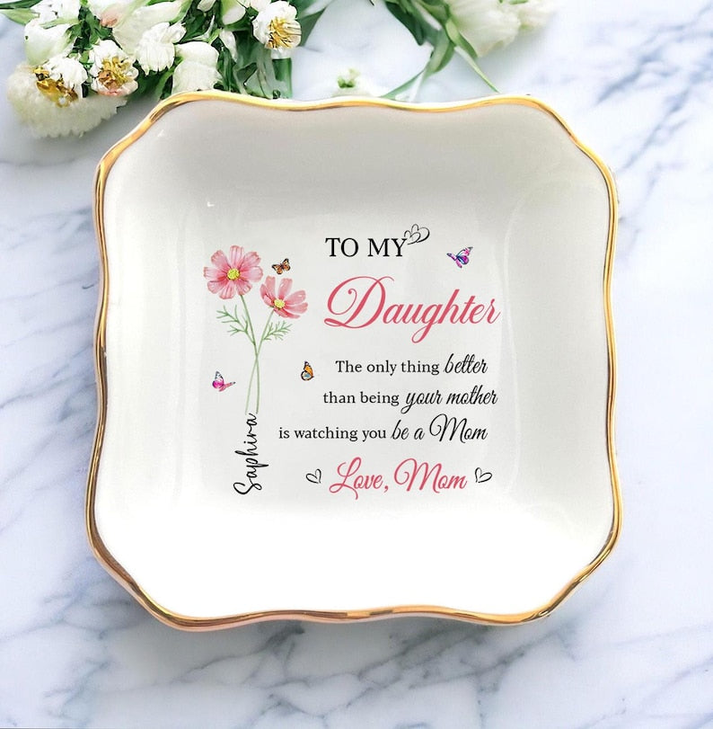 Mother's Day Jewelry Dish, Personalized Trinket Tray for New Moms, Mother's Day Gift for Daughter, Custom Jewelry Dish for Mom, New Mom Gift