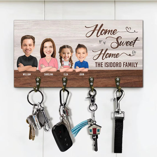 Home Sweet Home Key Holder for Wall, Custom Key Rack, Personalized Gifts for Couples, Family Name Sign, Rustic Welcome Sign, Key Hooks