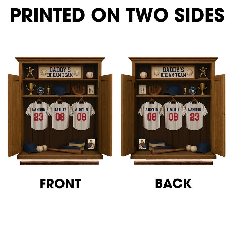 Personalized Daddy's Dream Team Baseball Jersey 3-Layered Standing Wooden Plaque, Father's Day Gifts For Dad, Grandpa, Custom Names Sign