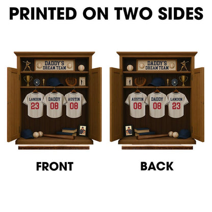 Personalized Daddy's Dream Team Baseball Jersey 3-Layered Standing Wooden Plaque, Father's Day Gifts For Dad, Grandpa, Custom Names Sign