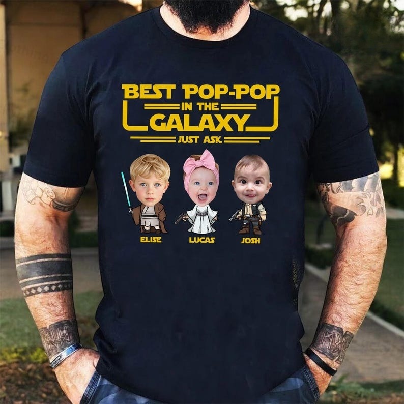 Personalized Star Wars Dad Shirt with Kids Name & Photo Shirt, Matching Father Son Star Wars Shirt, Father's Day Star Wars Shirt, Funny Tee