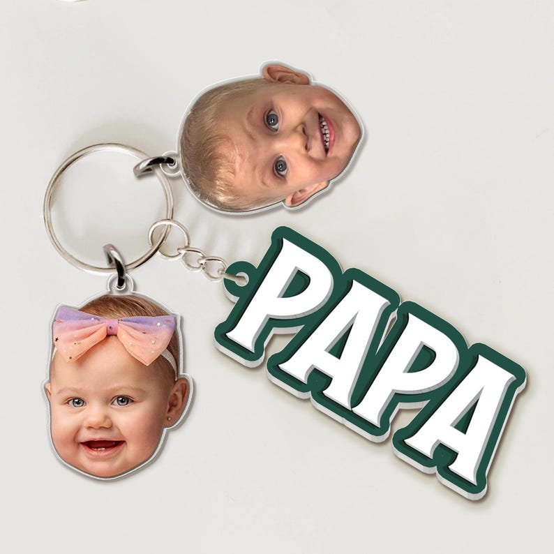 Personalized Father's Day Gift For Dad, Custom Daddy Keychain With Photo Charm, Gift From Kids, Dog Owner Gift, Custom Baby Photo Keychain