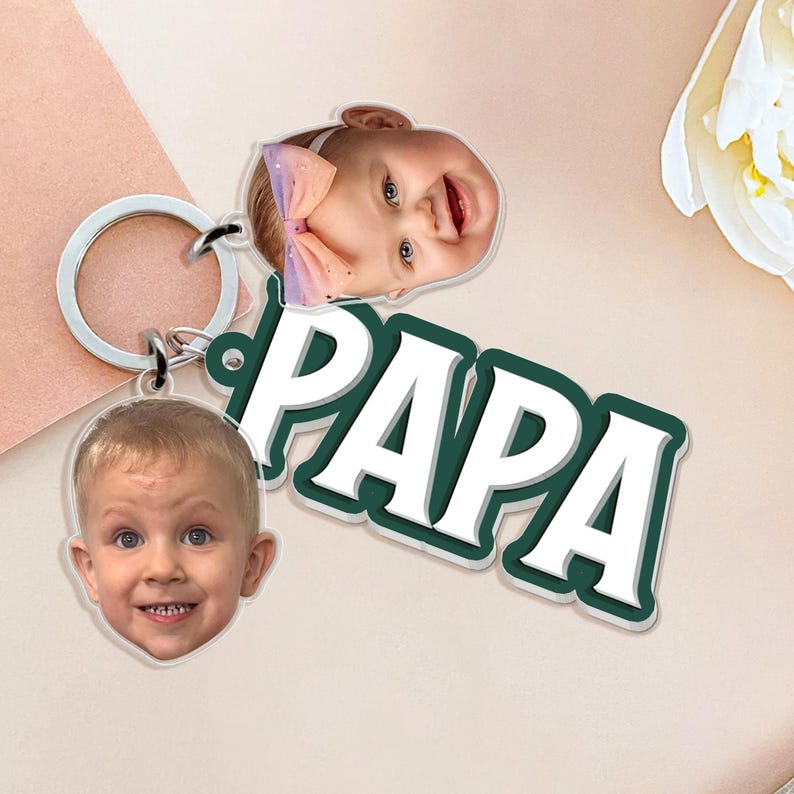 Personalized Father's Day Gift For Dad, Custom Daddy Keychain With Photo Charm, Gift From Kids, Dog Owner Gift, Custom Baby Photo Keychain