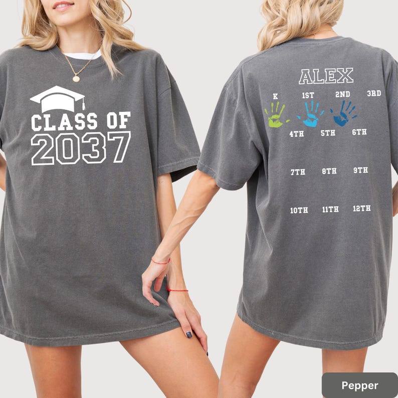 Custom Class of Handprint Shirt School Memory Grow With Me 1st Day Back To School Graduation Gift Preschool Kindergarten